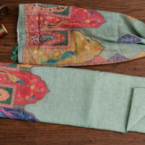 Elegant Printed Linen Scarf – Mint Green