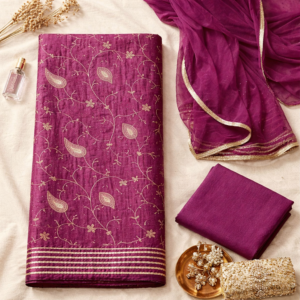 Elegant Wine Purple Embroidered Suit Set – Grace in Every Detail