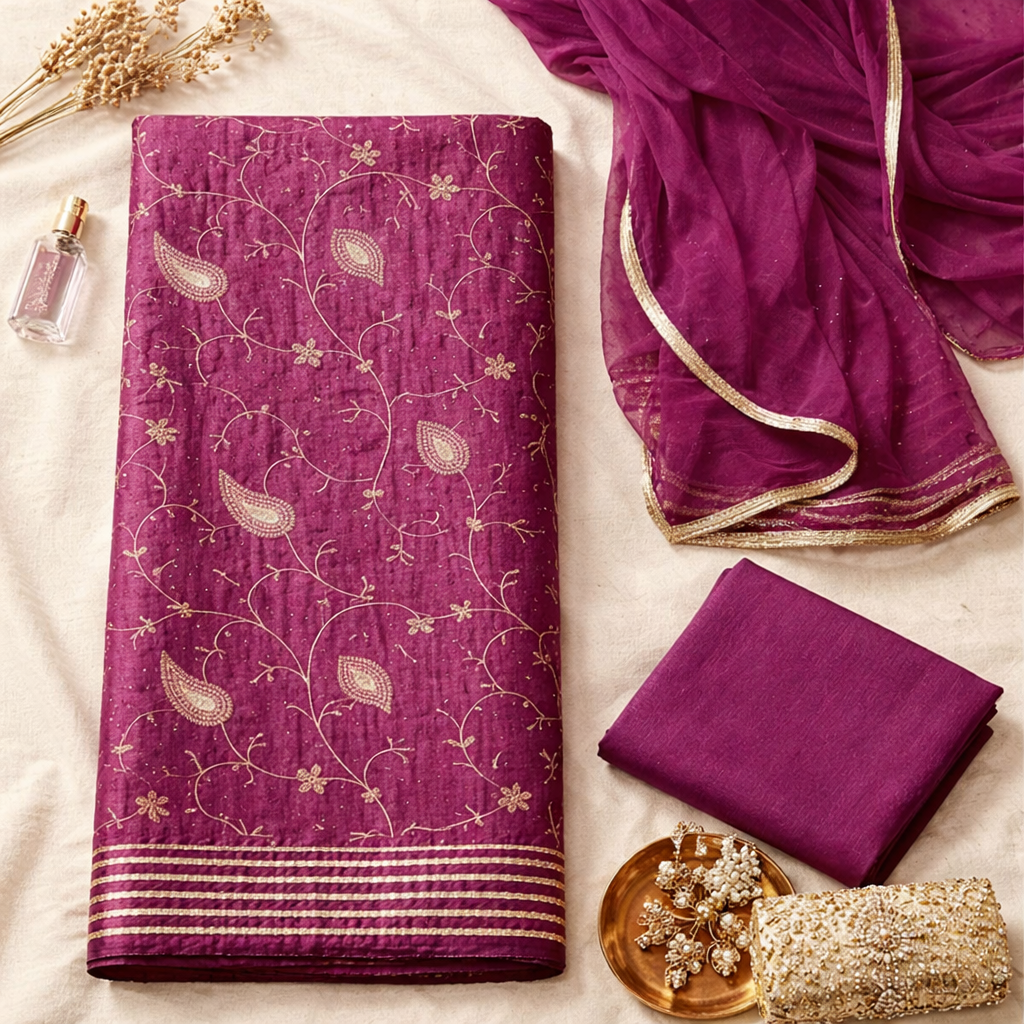 Elegant Wine Purple Embroidered Suit Set – Grace in Every Detail